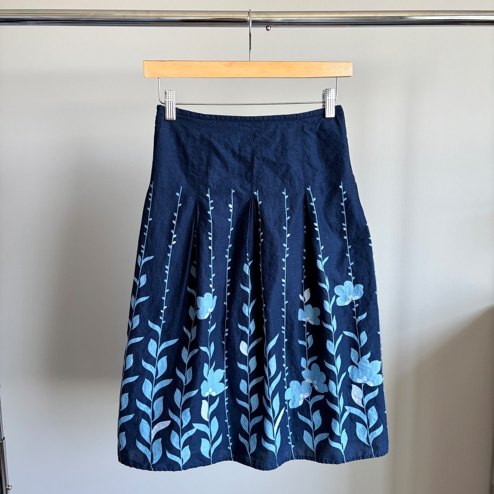 Vintage Apt 9 Midi Skirt Size 10 Blue Floral Leaf Cotton Y2K Romantic Whimsical